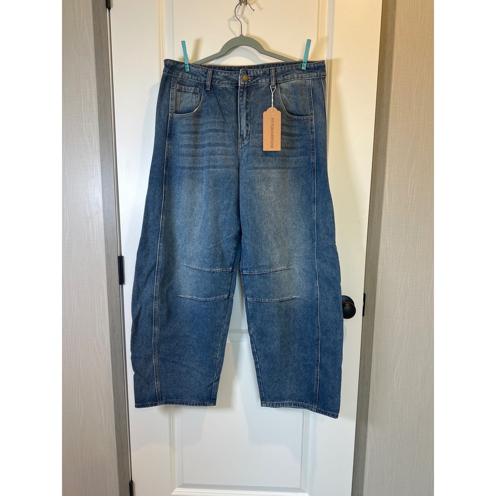 Allabreve Women Medium Wash High Rise Wide Leg Barrel Jeans Size 14